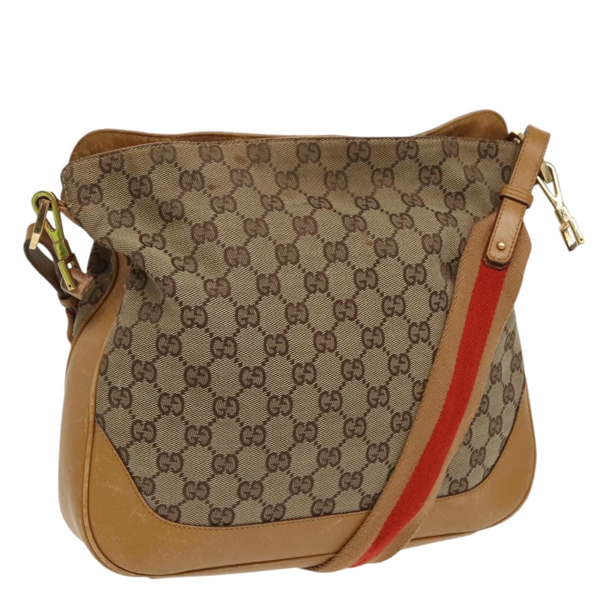 GUCCI GG Canvas Sherry Line Shoulder Bag Beige Gold Brown 001 4095 Auth 100097