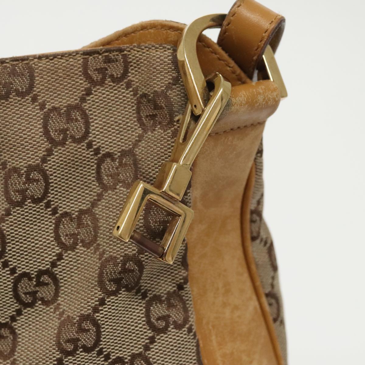 GUCCI GG Canvas Sherry Line Shoulder Bag Beige Gold Brown 001 4095 Auth 100097