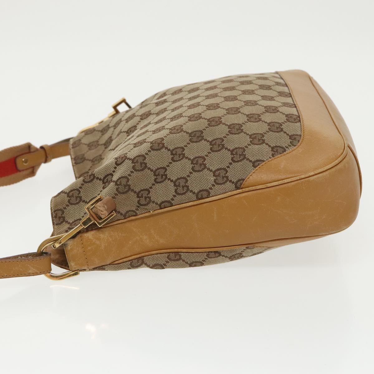 GUCCI GG Canvas Sherry Line Shoulder Bag Beige Gold Brown 001 4095 Auth 100097