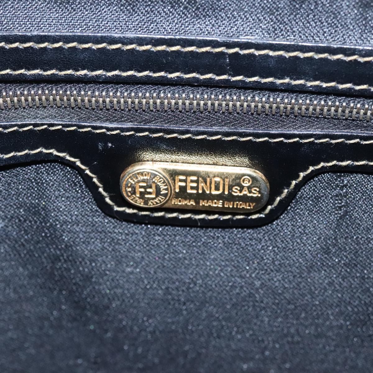 FENDI Pecan Canvas Hand Bag Brown Black gold Auth 100100