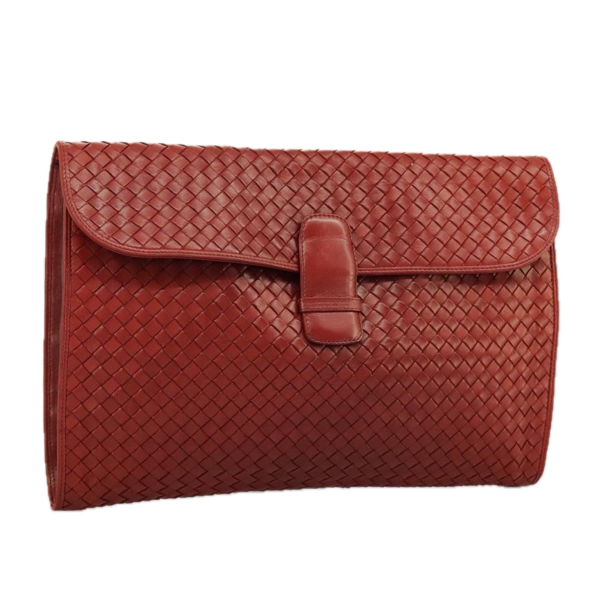 BOTTEGA VENETA INTRECCIATO Clutch Bag Leather Red Auth 100106