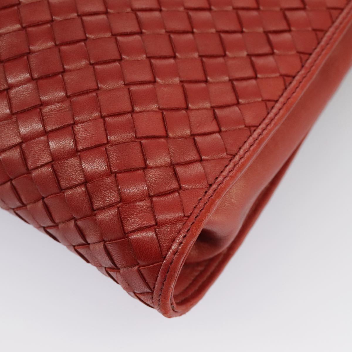 BOTTEGA VENETA INTRECCIATO Clutch Bag Leather Red Auth 100106