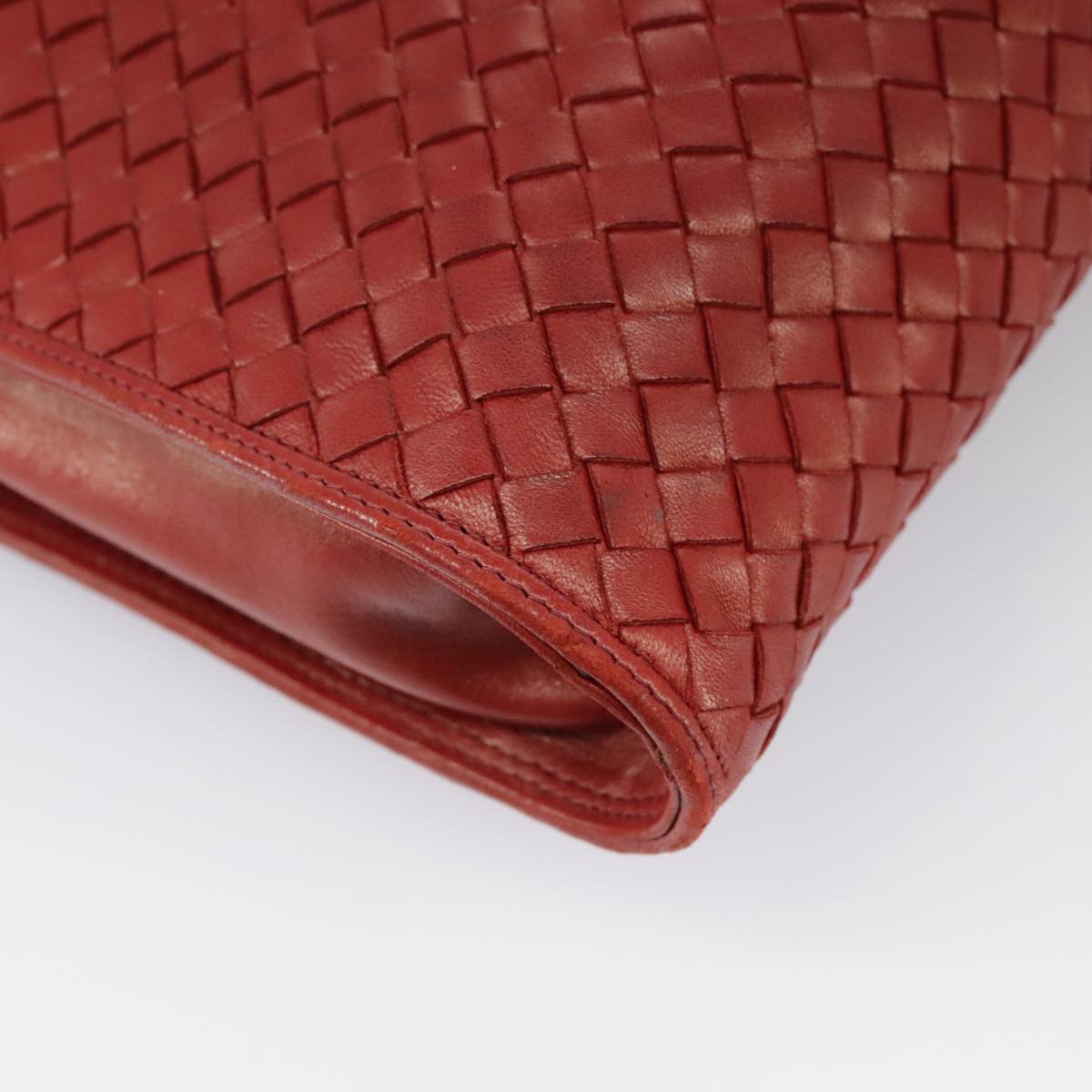 BOTTEGA VENETA INTRECCIATO Clutch Bag Leather Red Auth 100106