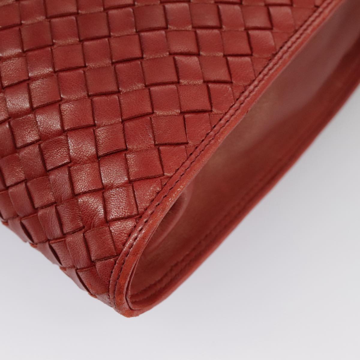 BOTTEGA VENETA INTRECCIATO Clutch Bag Leather Red Auth 100106