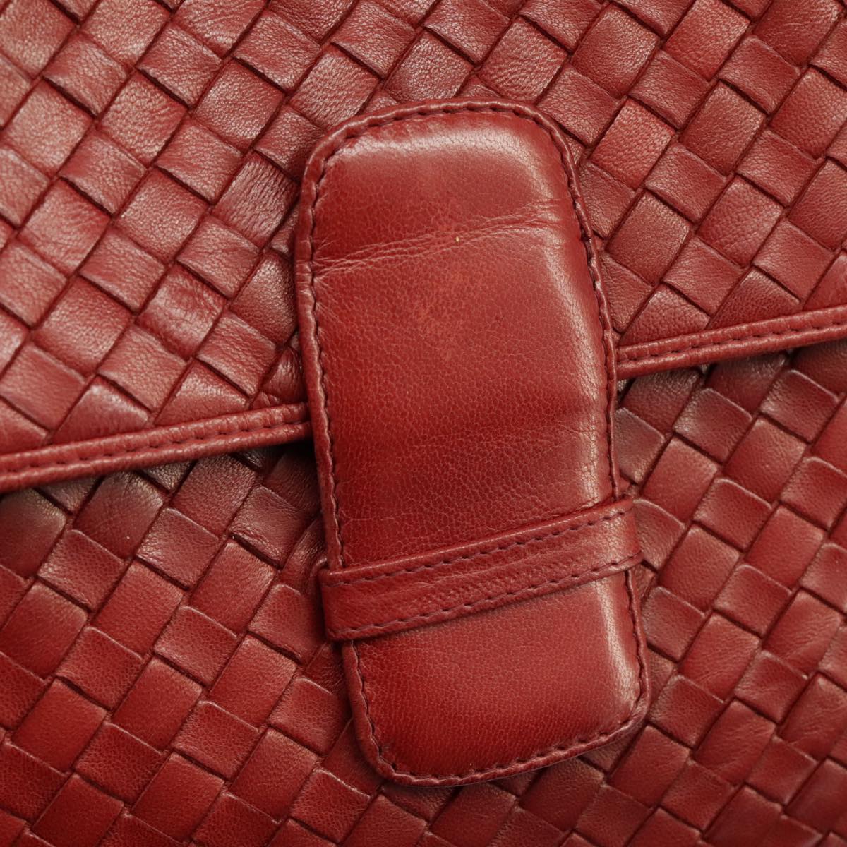 BOTTEGA VENETA INTRECCIATO Clutch Bag Leather Red Auth 100106