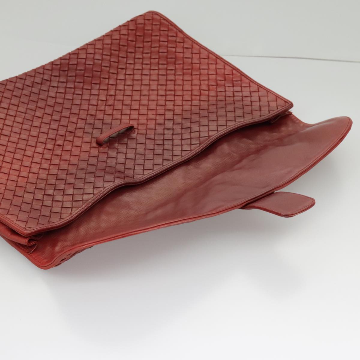 BOTTEGA VENETA INTRECCIATO Clutch Bag Leather Red Auth 100106