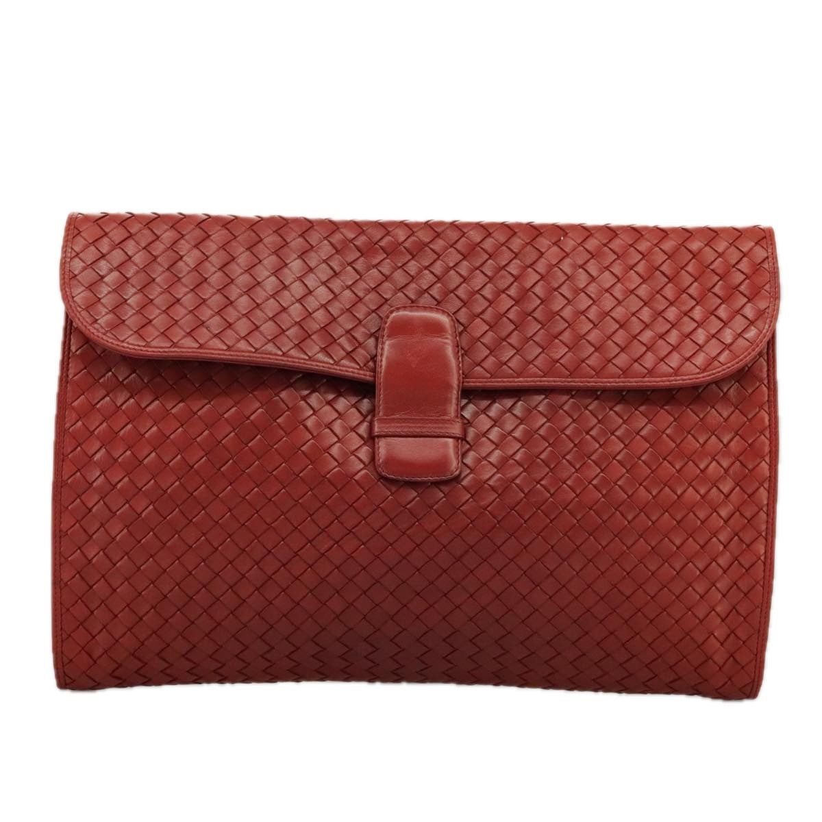 BOTTEGA VENETA INTRECCIATO Clutch Bag Leather Red Auth 100106