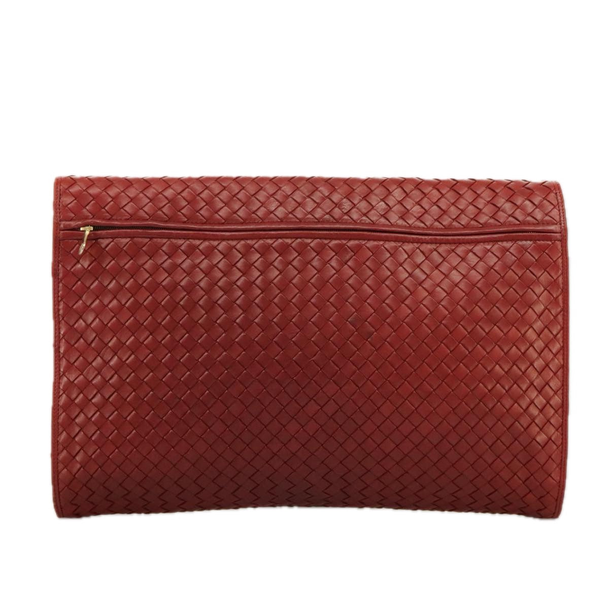 BOTTEGA VENETA INTRECCIATO Clutch Bag Leather Red Auth 100106 - 0