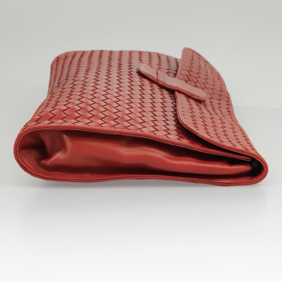 BOTTEGA VENETA INTRECCIATO Clutch Bag Leather Red Auth 100106