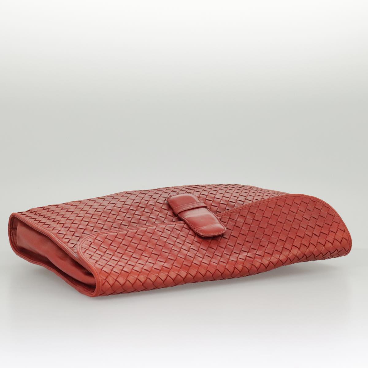 BOTTEGA VENETA INTRECCIATO Clutch Bag Leather Red Auth 100106