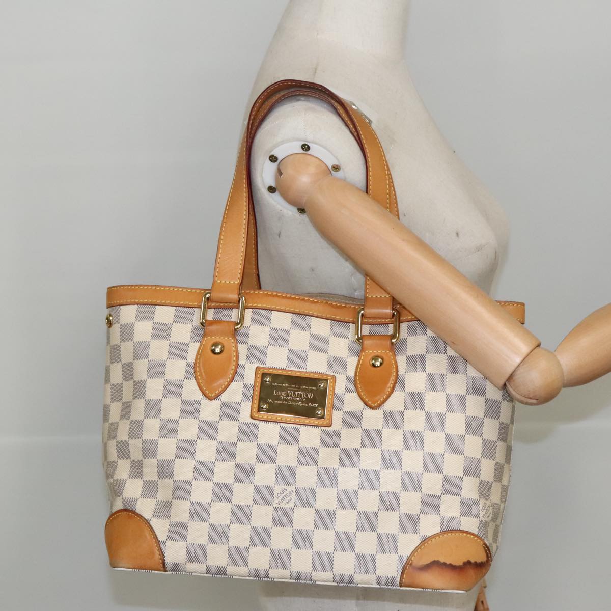 LOUIS VUITTON Damier Azur Hampstead PM Tote Bag N51207 LV Auth 100108