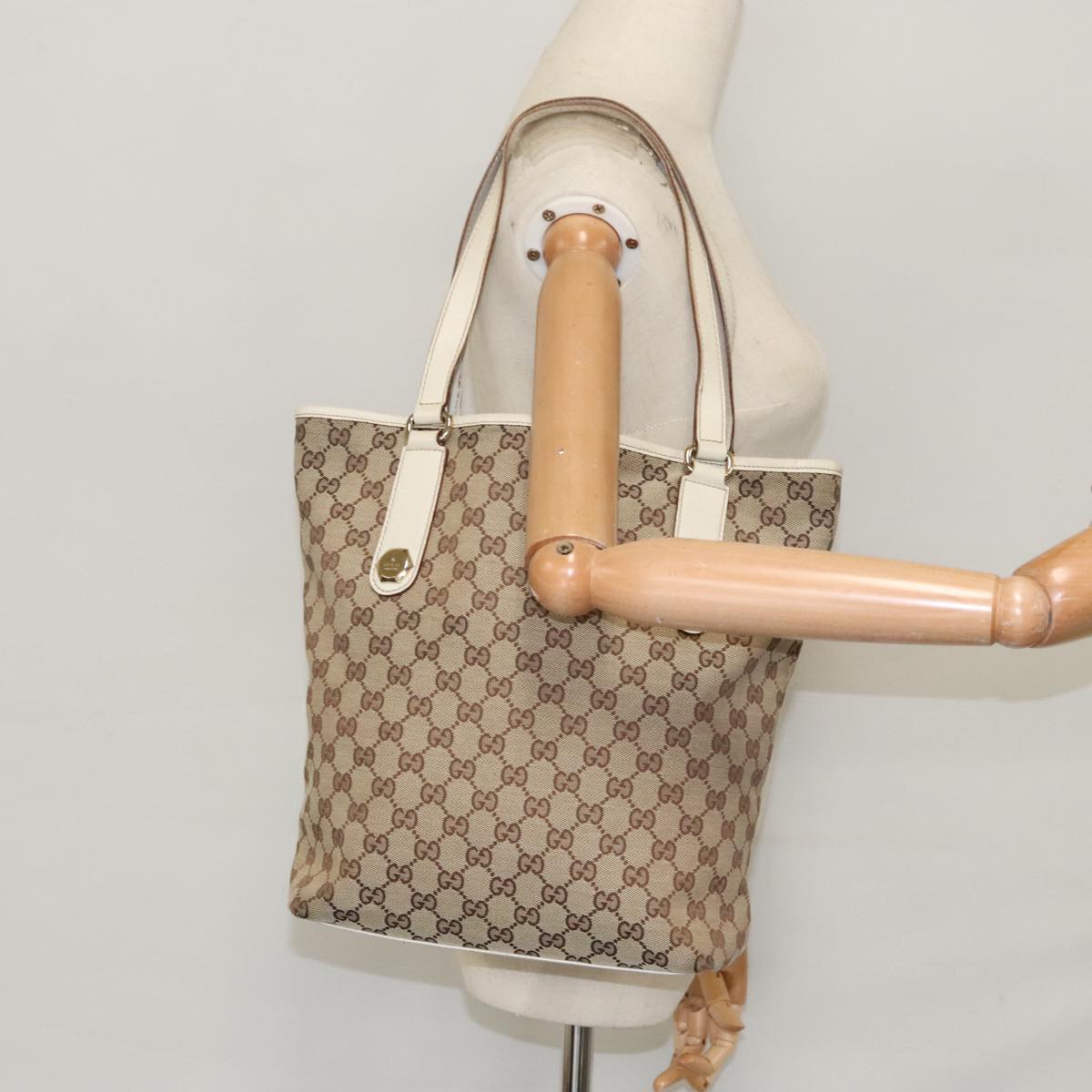 GUCCI GG Canvas Tote Bag Beige Gold 153009 Auth 100143