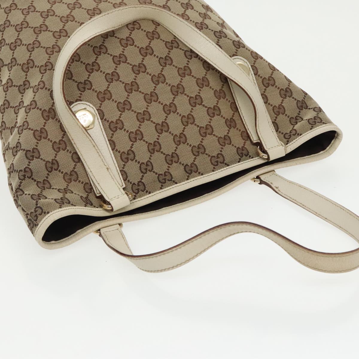 GUCCI GG Canvas Tote Bag Beige Gold 153009 Auth 100143