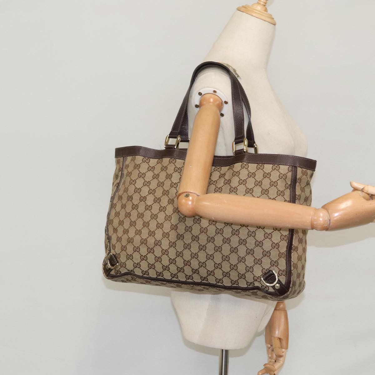 GUCCI GG Canvas Tote Bag Beige Gold 141472 Auth 100144