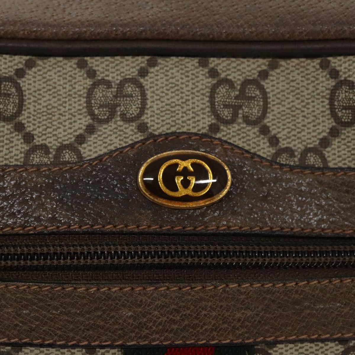 GUCCI GG Supreme Web Sherry Line Shoulder Bag PVC Beige 32 02 004 Auth 100146