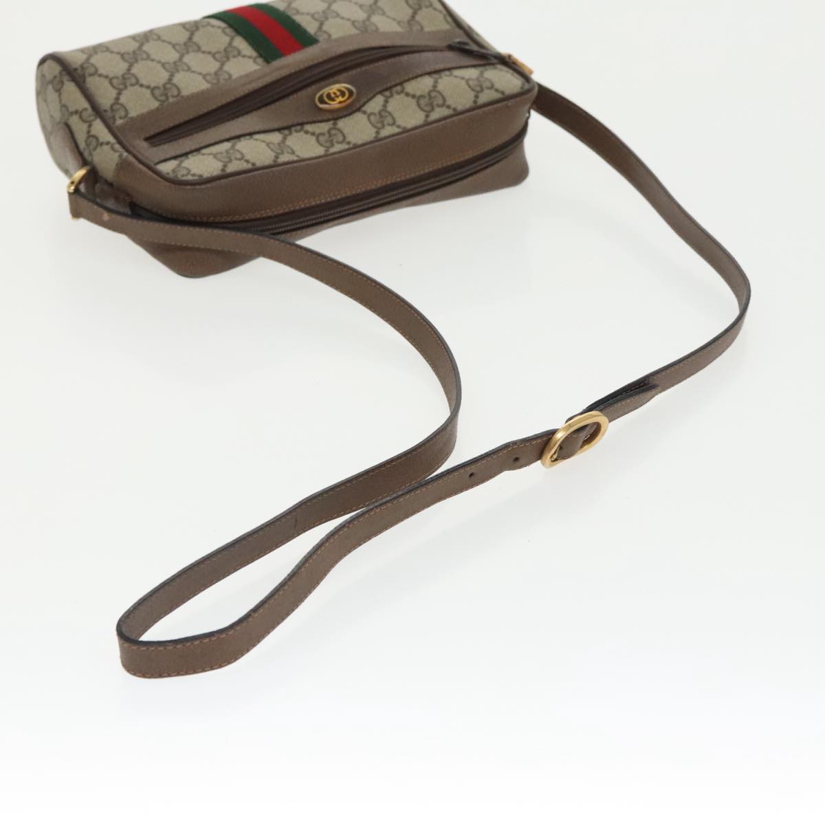 GUCCI GG Supreme Web Sherry Line Shoulder Bag PVC Beige 32 02 004 Auth 100146