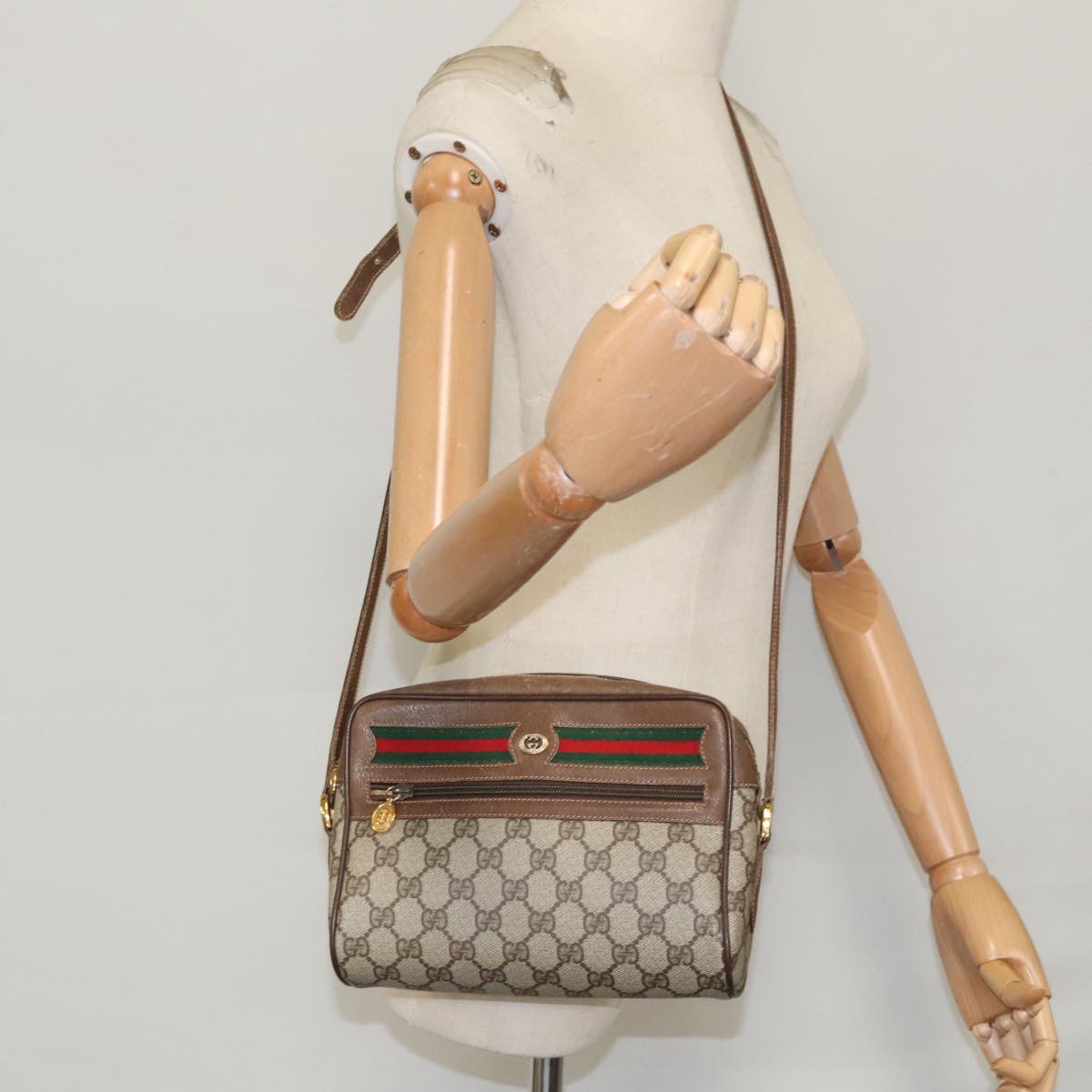 GUCCI GG Supreme Web Sherry Line Shoulder Bag PVC Beige 119 02 087 Auth 100147