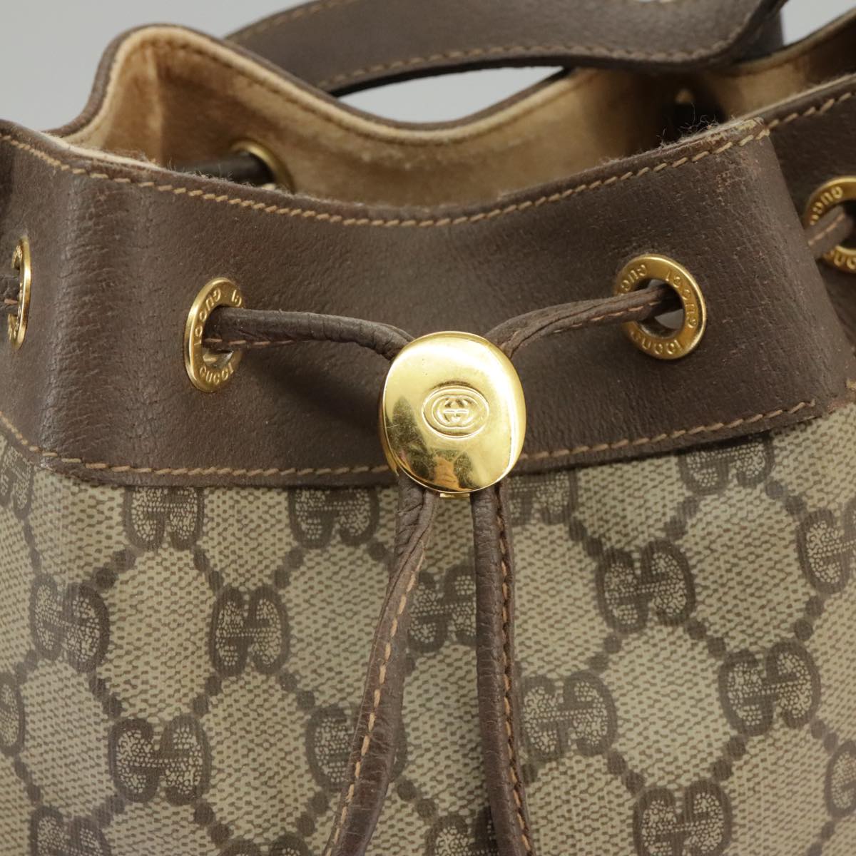 GUCCI GG Supreme Web Sherry Line Shoulder Bag PVC Beige 164 02 034 Auth 100148