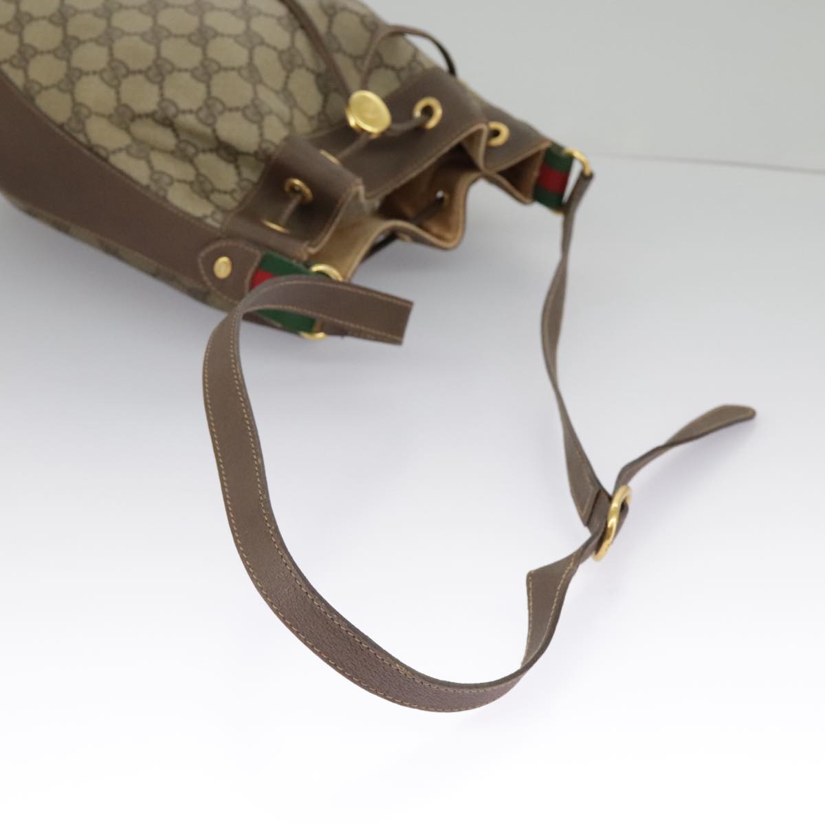 GUCCI GG Supreme Web Sherry Line Shoulder Bag PVC Beige 164 02 034 Auth 100148