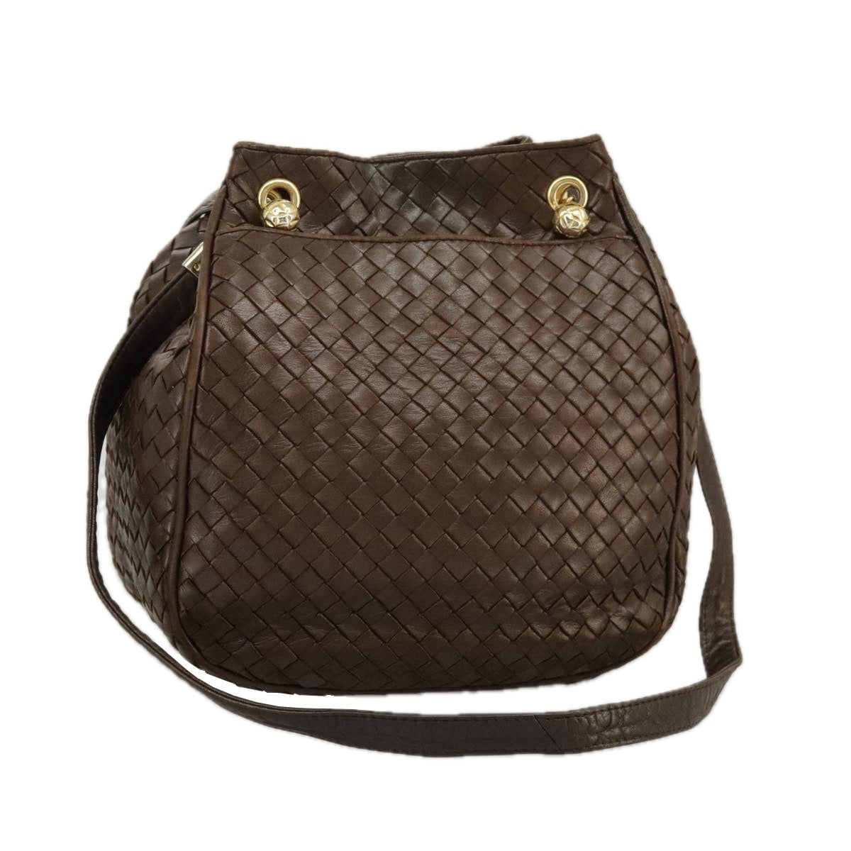 BOTTEGA VENETA INTRECCIATO Shoulder Bag Leather Brown Gold Auth 100150