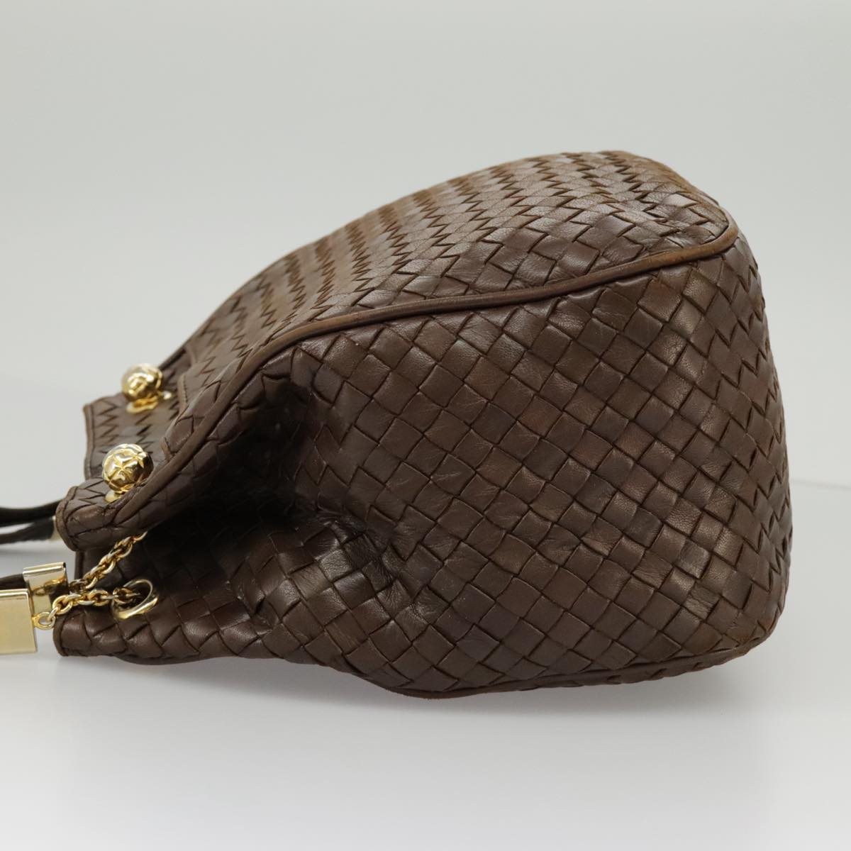 BOTTEGA VENETA INTRECCIATO Shoulder Bag Leather Brown Gold Auth 100150