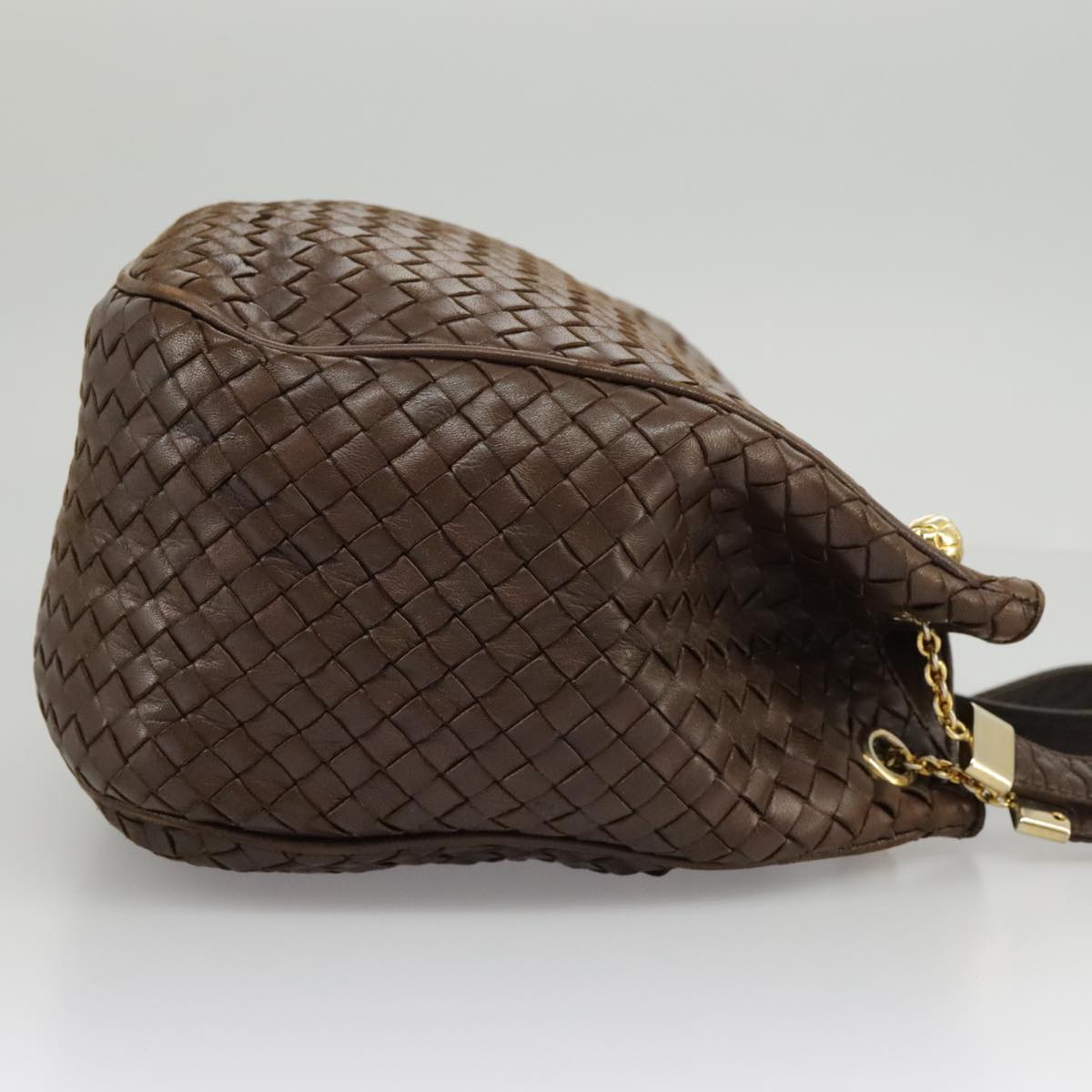 BOTTEGA VENETA INTRECCIATO Shoulder Bag Leather Brown Gold Auth 100150