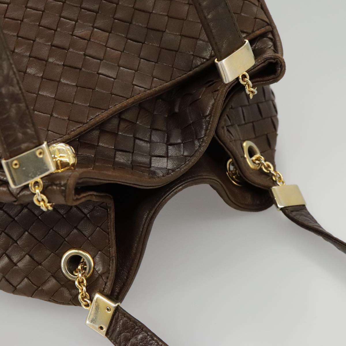 BOTTEGA VENETA INTRECCIATO Shoulder Bag Leather Brown Gold Auth 100150