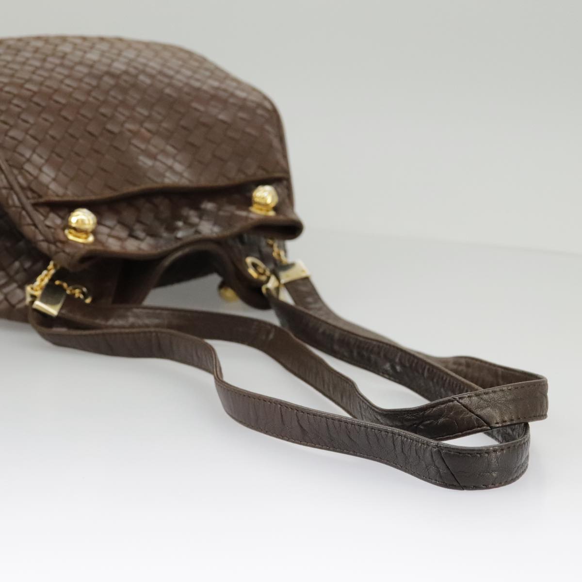 BOTTEGA VENETA INTRECCIATO Shoulder Bag Leather Brown Gold Auth 100150