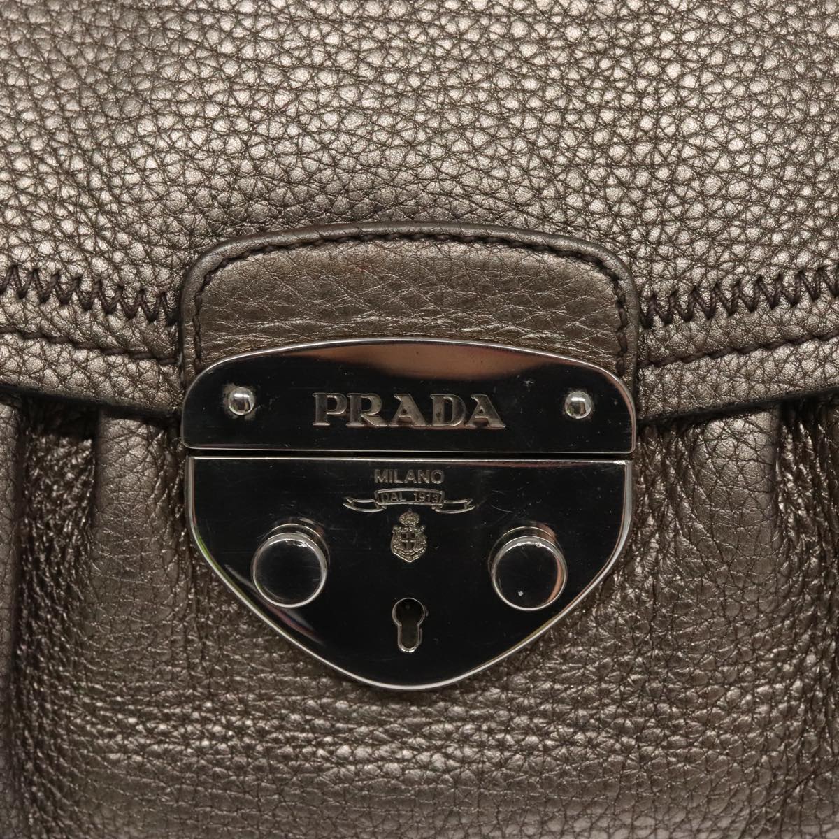 PRADA Shoulder Bag Leather Silver Auth 100152