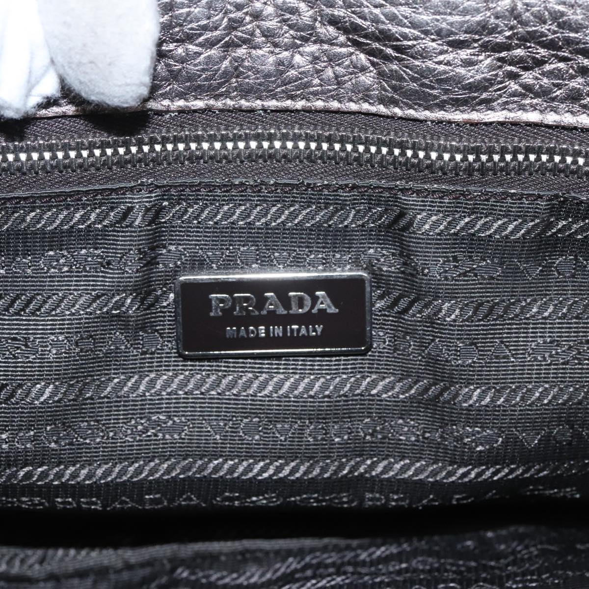 PRADA Shoulder Bag Leather Silver Auth 100152