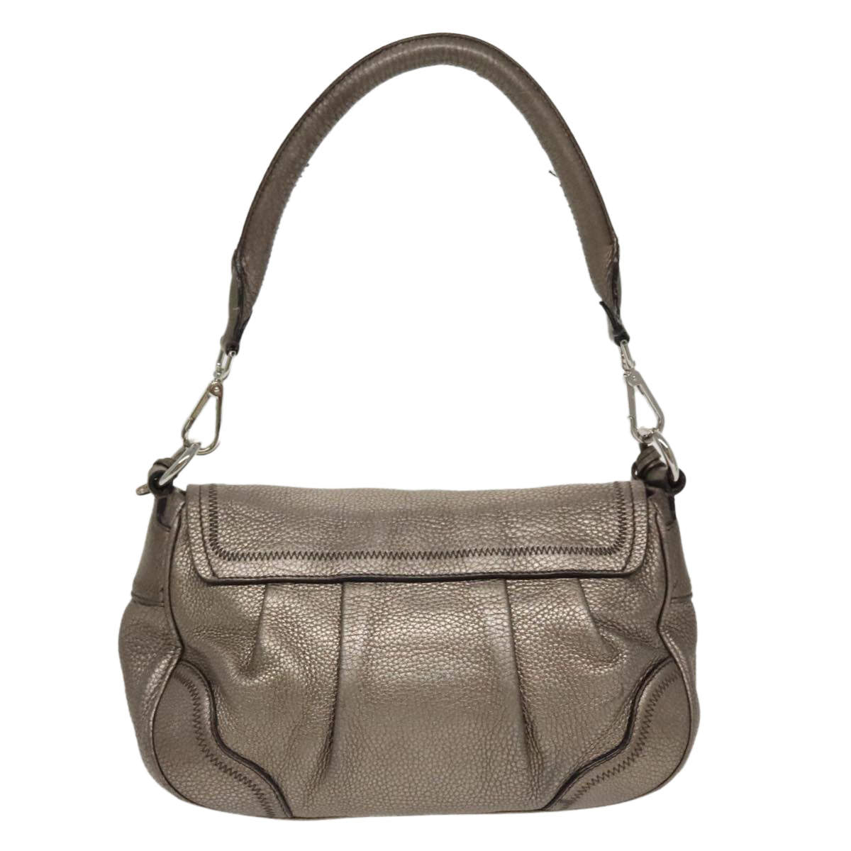 PRADA Shoulder Bag Leather Silver Auth 100152