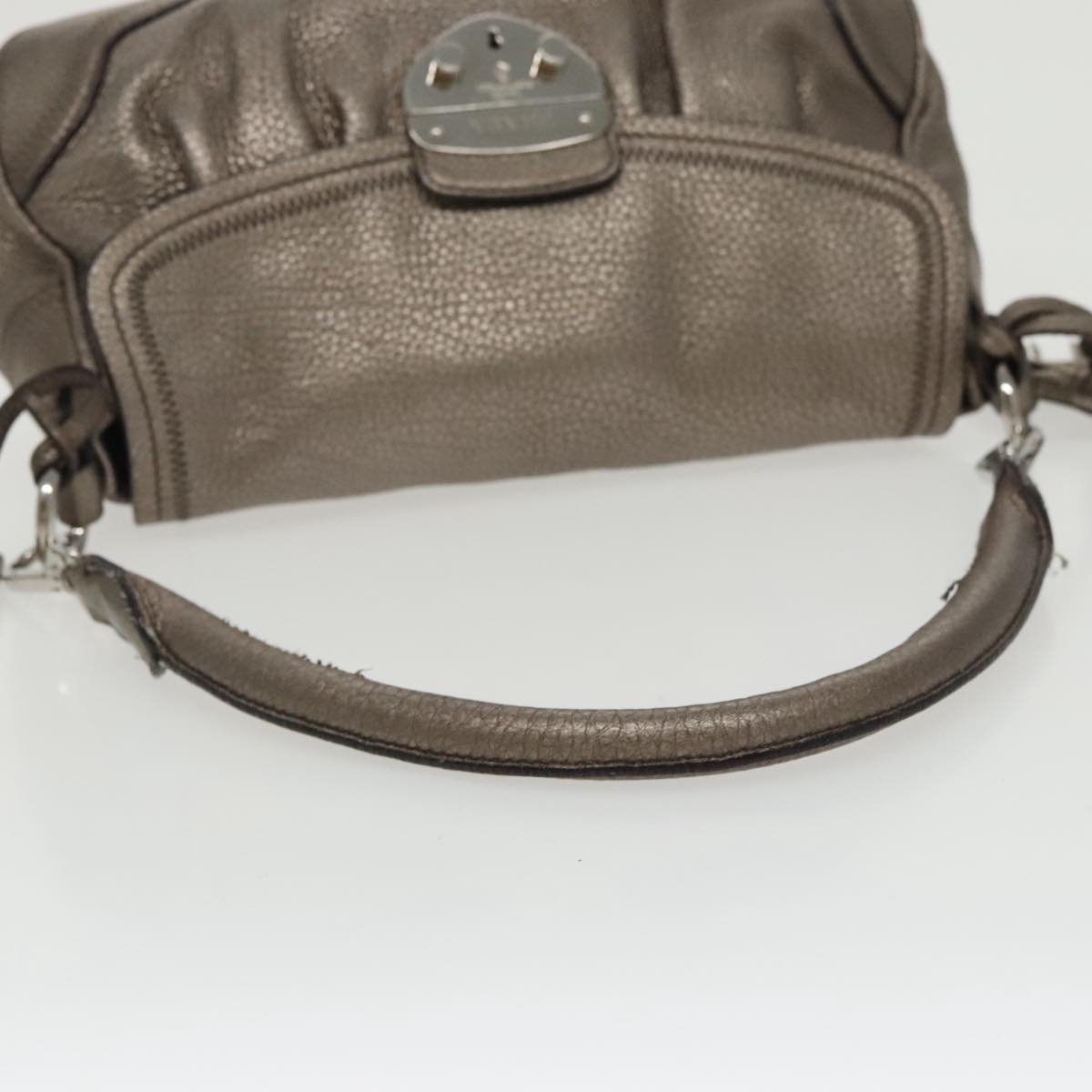 PRADA Shoulder Bag Leather Silver Auth 100152