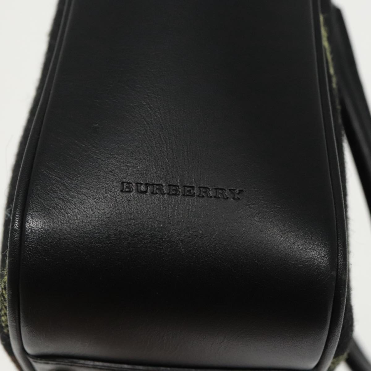 BURBERRY Nova Check Hand Bag Wool Leather Black Silver Auth 100156