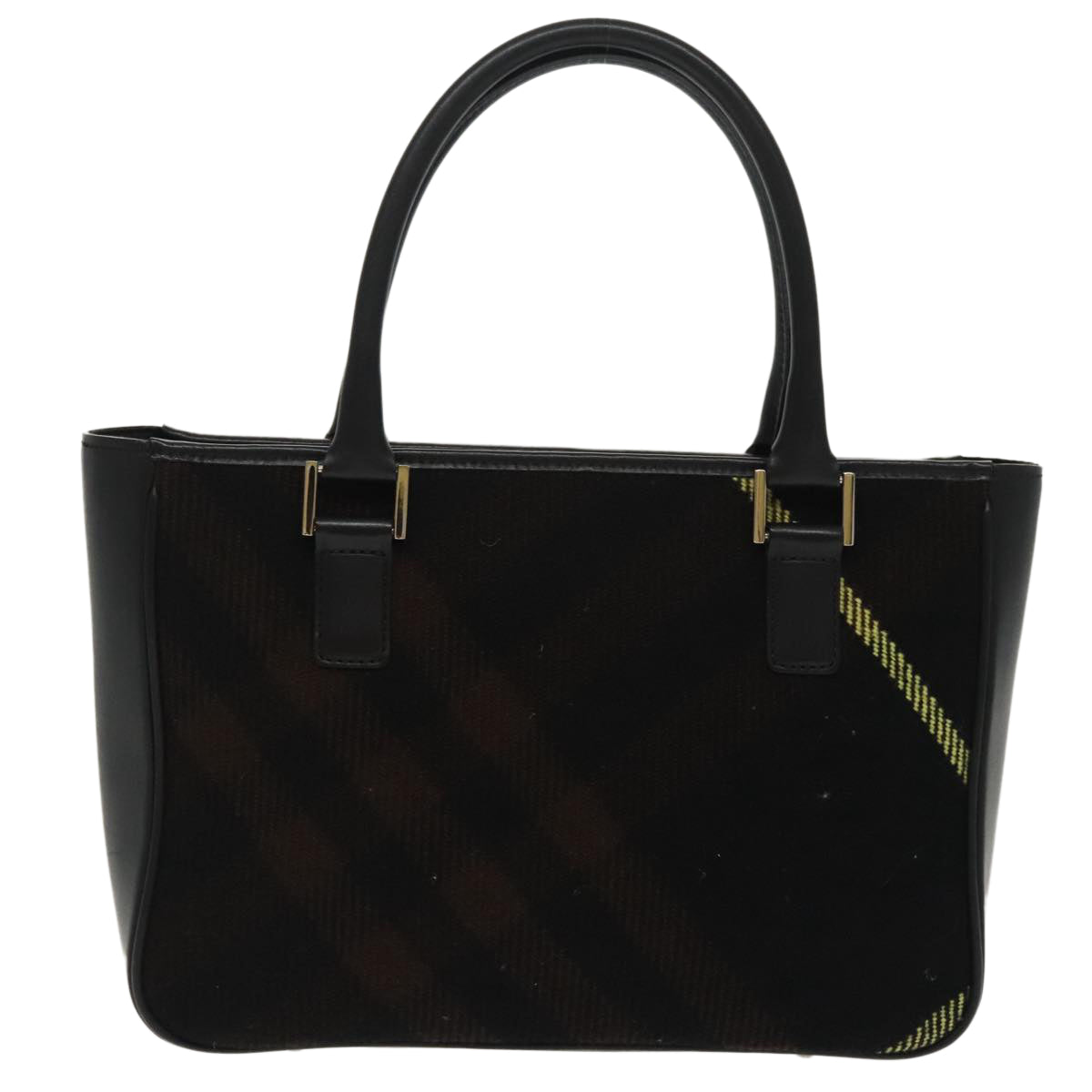 BURBERRY Nova Check Hand Bag Wool Leather Black Silver Auth 100156