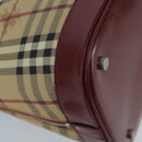 BURBERRY Nova Check Hand Bag PVC 2way Silver Beige Auth 100157-16