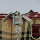 BURBERRY Nova Check Hand Bag PVC 2way Silver Beige Auth 100157-17