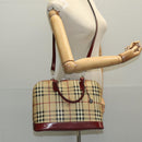 BURBERRY Nova Check Hand Bag PVC 2way Silver Beige Auth 100157-23