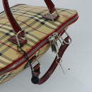 BURBERRY Nova Check Hand Bag PVC 2way Silver Beige Auth 100157-6