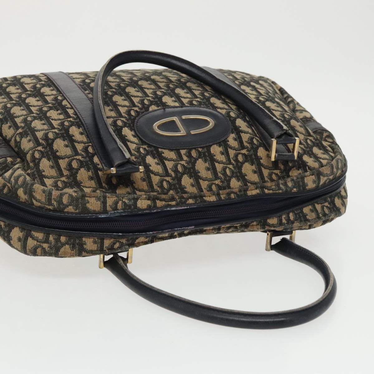 Christian Dior Trotter Canvas Hand Bag Navy Gold Auth 100164