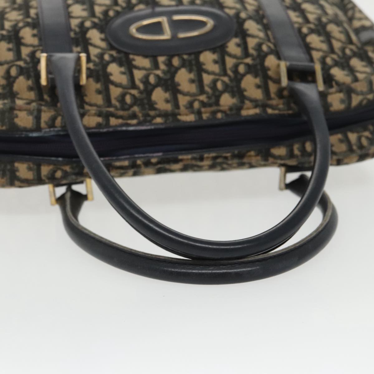 Christian Dior Trotter Canvas Hand Bag Navy Gold Auth 100164