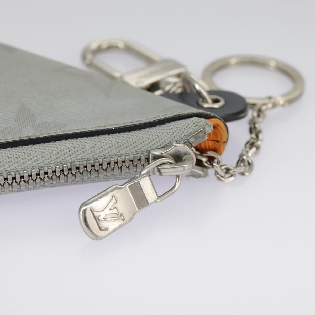 LOUIS VUITTON Monogram satellite Porte Cles Charm Silver MP2217 LV Auth 100165