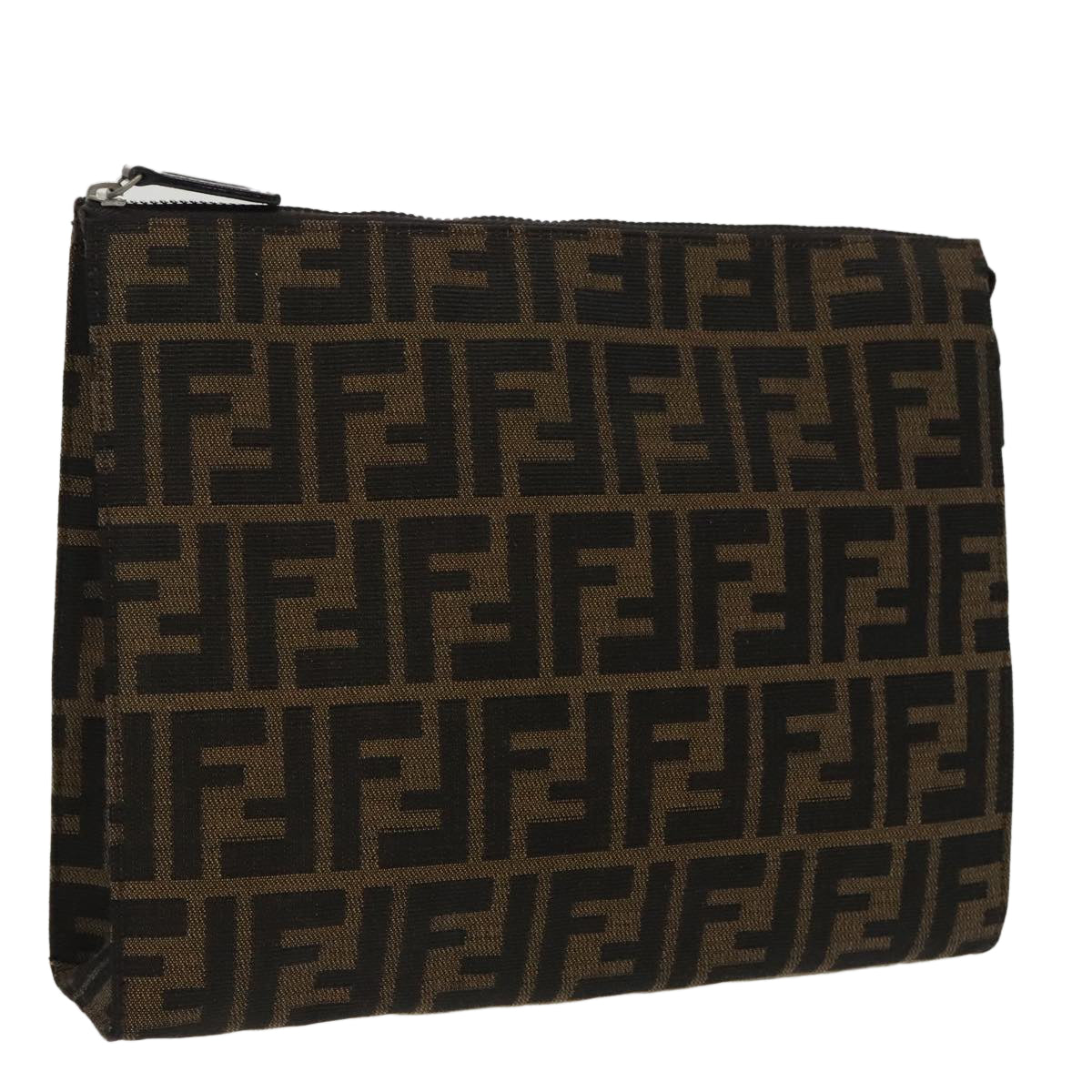 FENDI Zucca Canvas Clutch Bag Brown Black Auth 100167