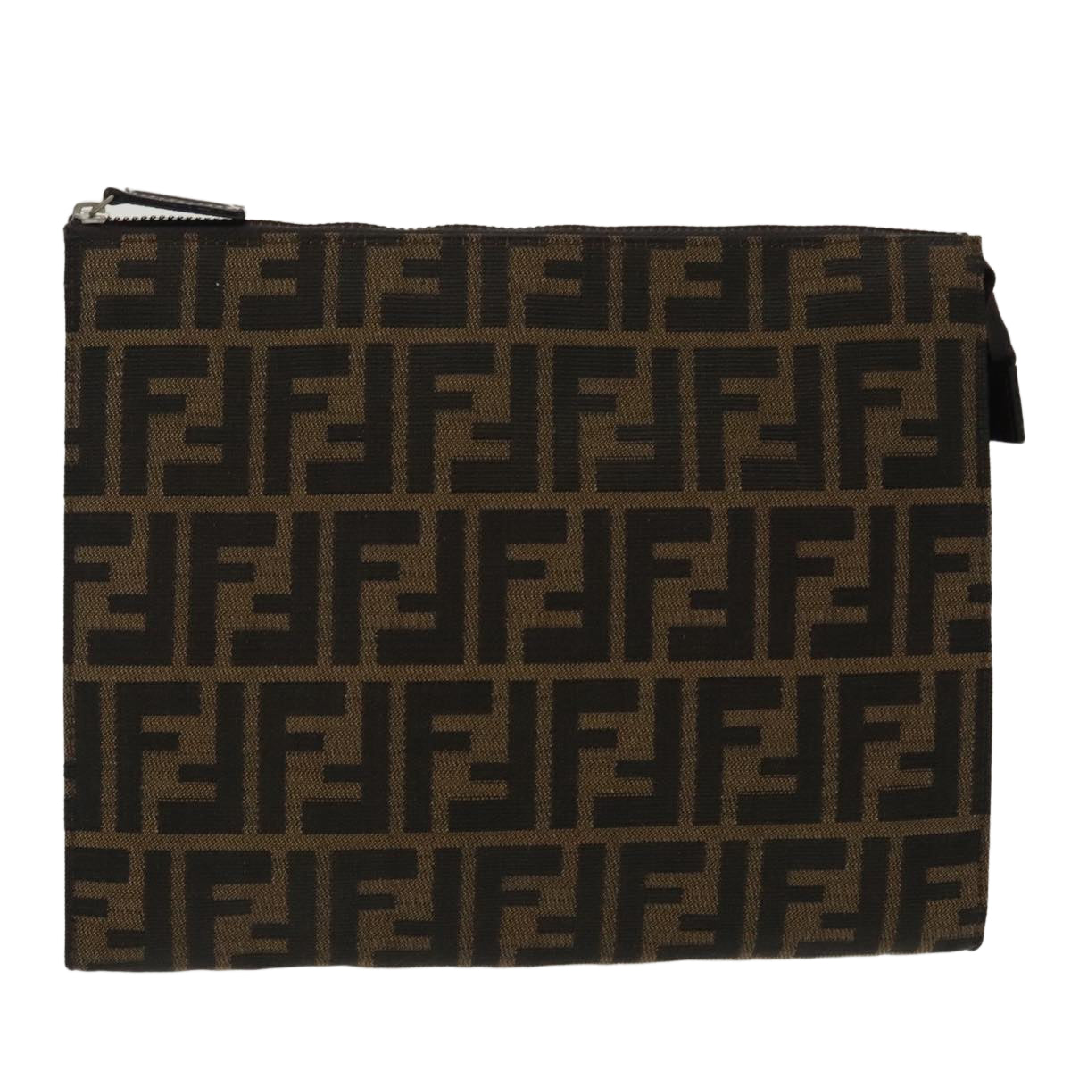 FENDI Zucca Canvas Clutch Bag Brown Black Auth 100167 - 0