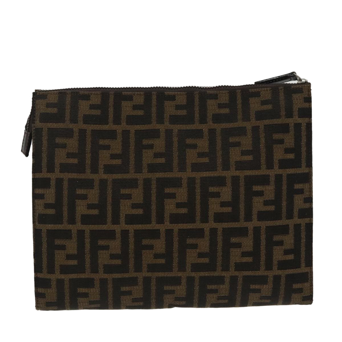 FENDI Zucca Canvas Clutch Bag Brown Black Auth 100167