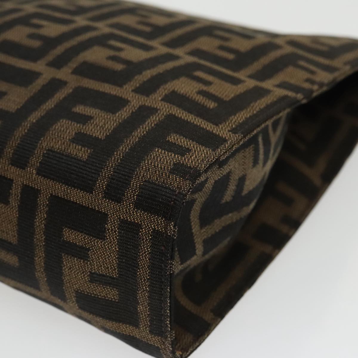 FENDI Zucca Canvas Clutch Bag Brown Black Auth 100167