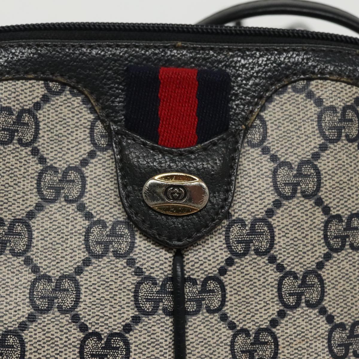 GUCCI GG Supreme Sherry Line Shoulder Bag PVC Navy Gold 904 02 047 Auth 100169