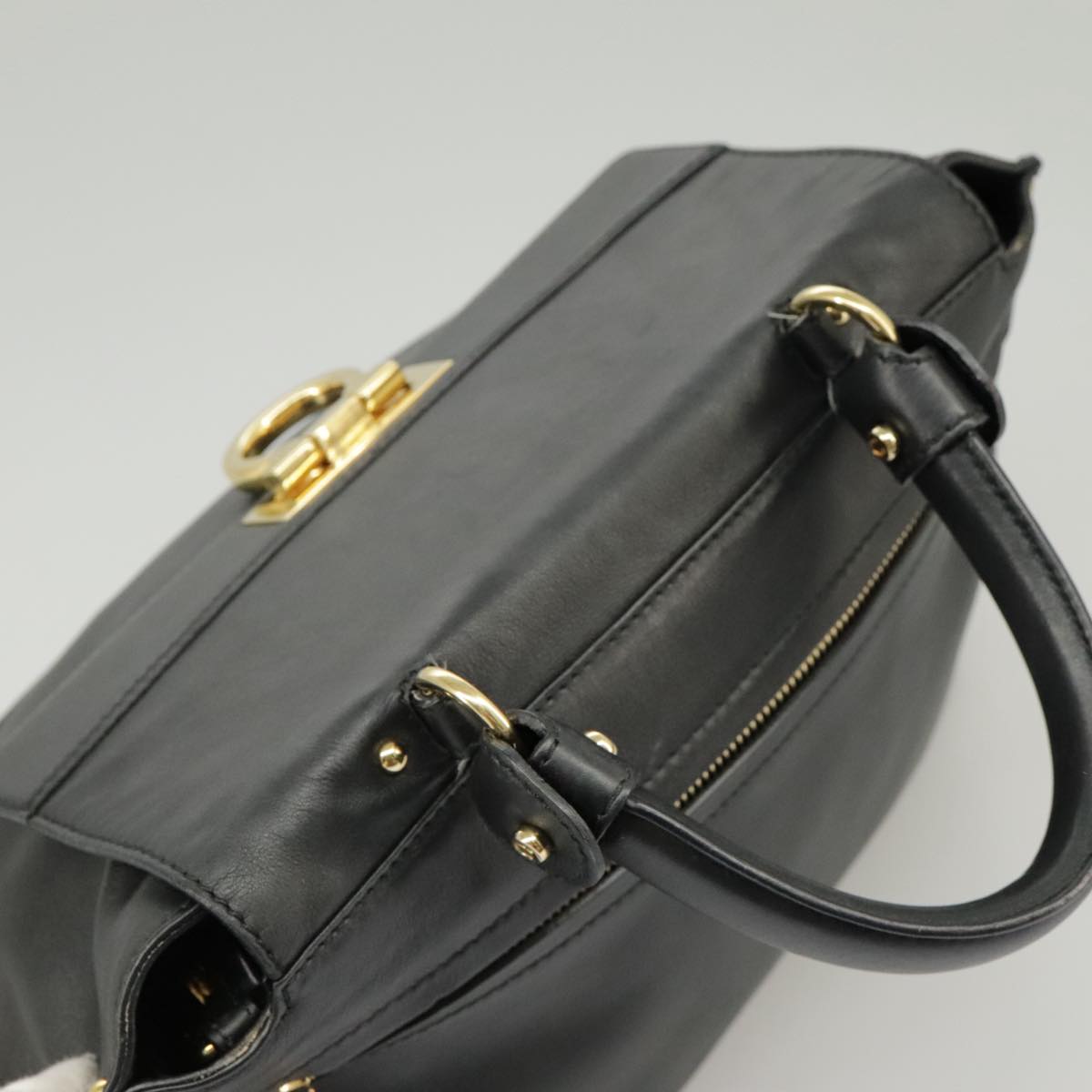 Salvatore Ferragamo Gancini Sofia Hand Bag Leather 2way Black Gold Auth 100172