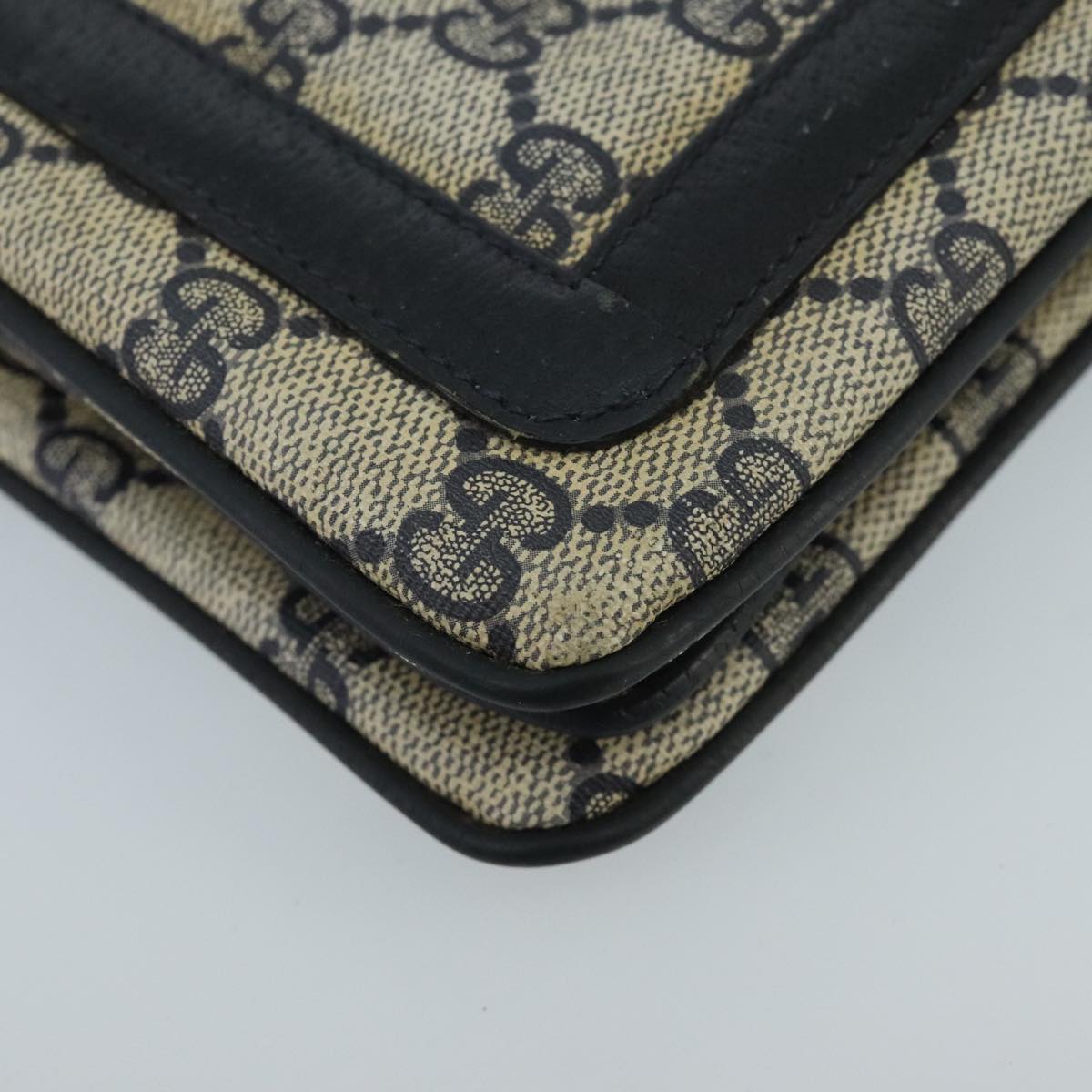 GUCCI GG Supreme Sherry Line Shoulder Bag PVC Navy Gold 02 14 013 Auth 100174