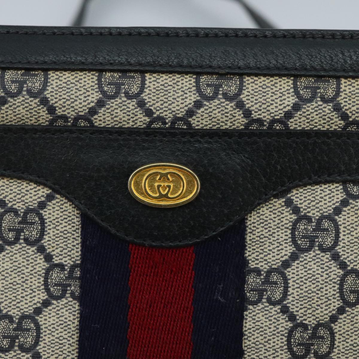 GUCCI GG Supreme Sherry Line Shoulder Bag PVC Navy Gold 02 14 013 Auth 100174