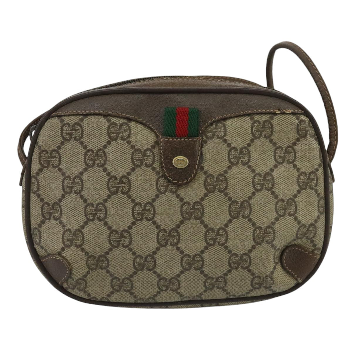 GUCCI GG Supreme Web Sherry Line Shoulder Bag PVC Beige 89 02 066 Auth 100175